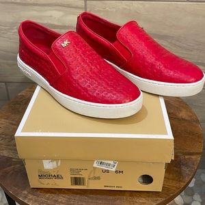 Michael Kors Red Keaton Slip On Embossed Leather | Comfy | Worn Great Condition